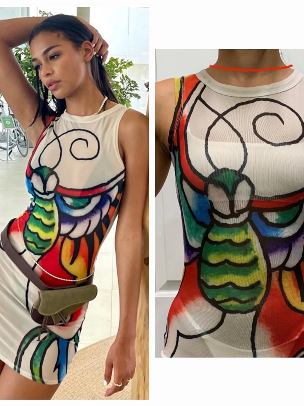 RARE ED HARDY x SIBERIA HILLS Sheer Mesh Butterfly Leopard Tattoo Mini Dress L - Picture 9 of 10